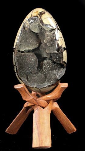 Septarian Dragon Egg Geode - Black Crystals #37122